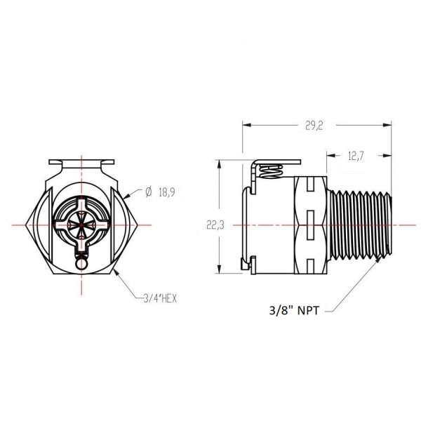 438 BMW, raccordo di uscita del serbatoio "CPC" 3/8" NPT, schema