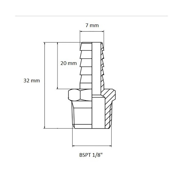 611 Raccordo Maschio BSP 1/8" uscita Ø 7 mm, schema