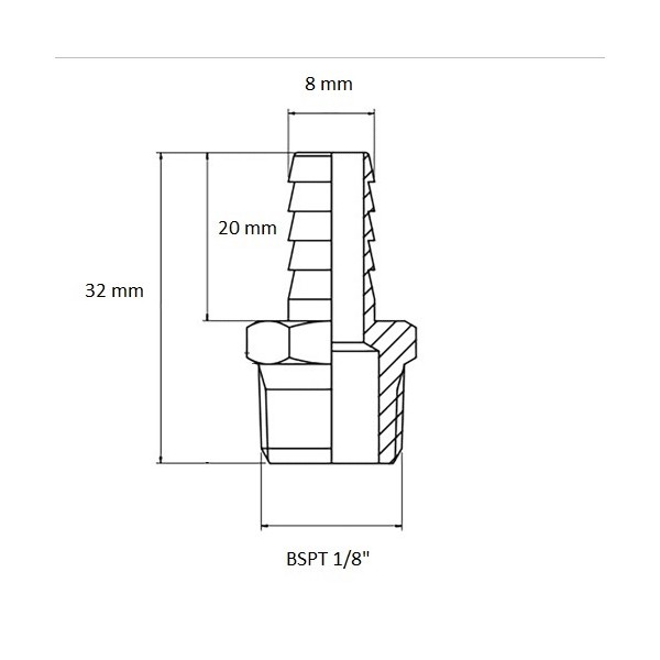 610 Raccord Mâle BSP 1/8" sortie Ø 8 mm, schéma