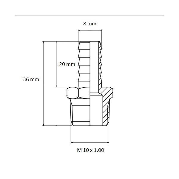 311 Racor Alu M 10 x 1.00 salida Ø 8 mm, esquema