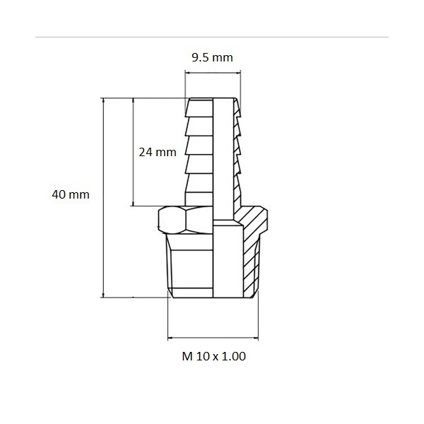 498 Raccord Alu M 10 x 1.00 Ø 9.5 mm, schéma