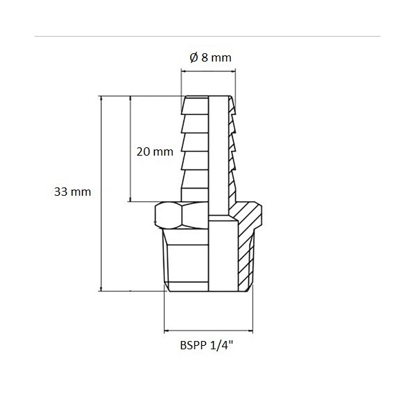639 Raccord cannelé BSPP 1/4" sortie Ø 8 mm, schéma