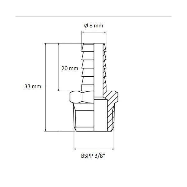 641 Raccord cannelé BSPP 3/8" sortie Ø 8 mm, schéma