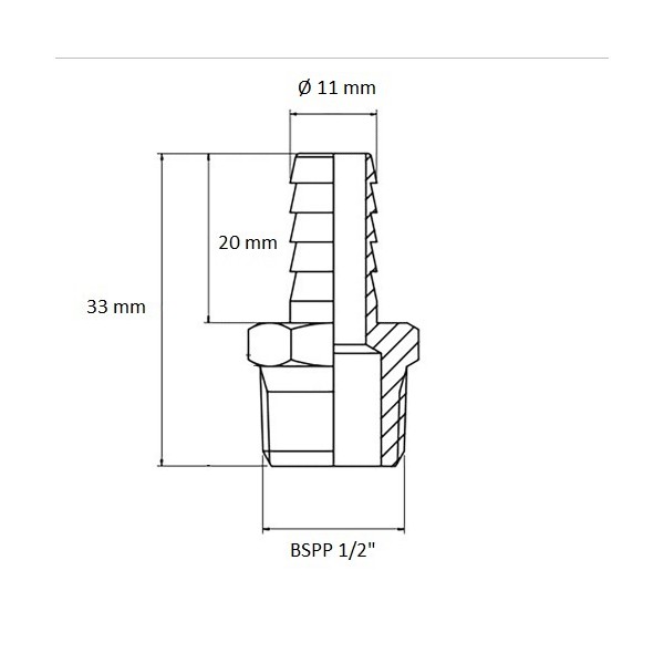 642 Racor acanalado BSPP 1/2" salida Ø 11 mm esquema