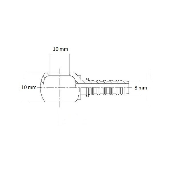 624 Banjo simple cannelé Ø 10 mm, sortie Ø 8 mm, schéma