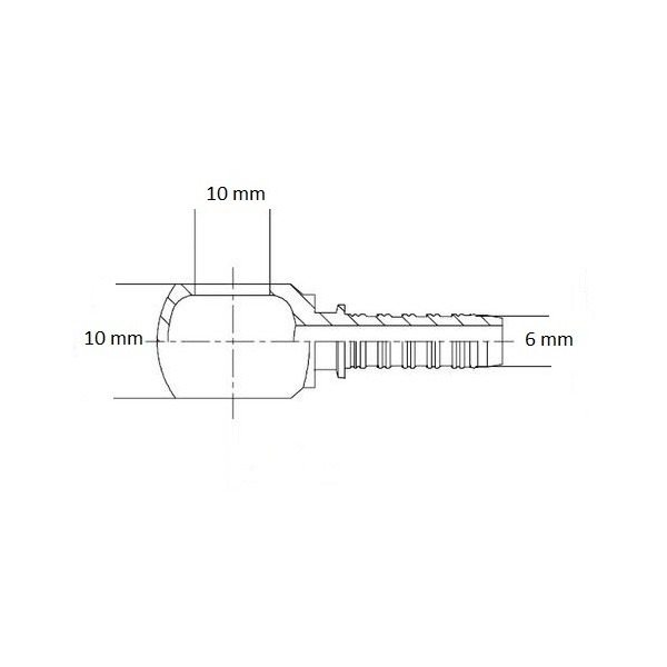 625 Banjo simple cannelé Ø 10 mm, sortie Ø 6 mm, schéma