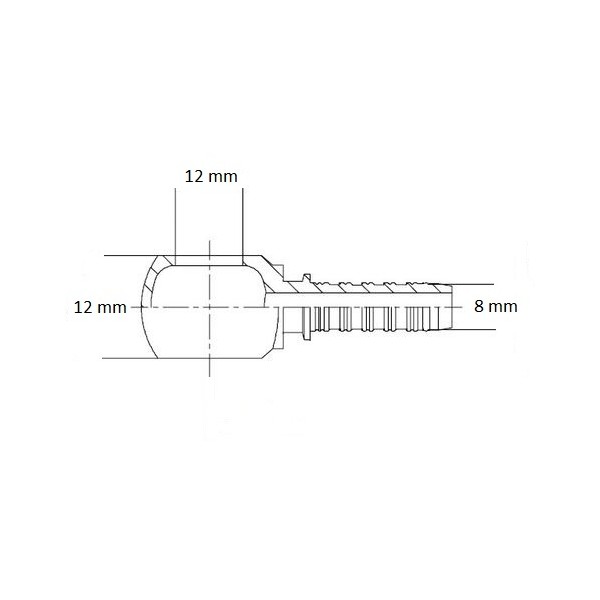 623 Banjo simple acanalado Ø 12 mm, salida Ø 8 mm, esquema