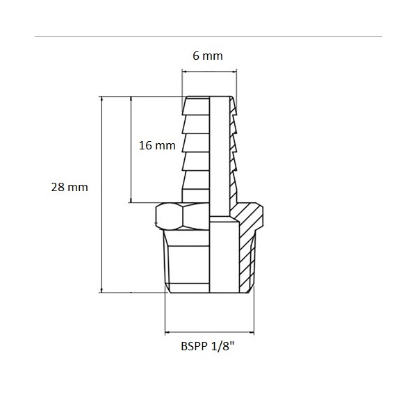 634 Raccord cannelé BSPP 1/8" sortie 6 mm, schéma