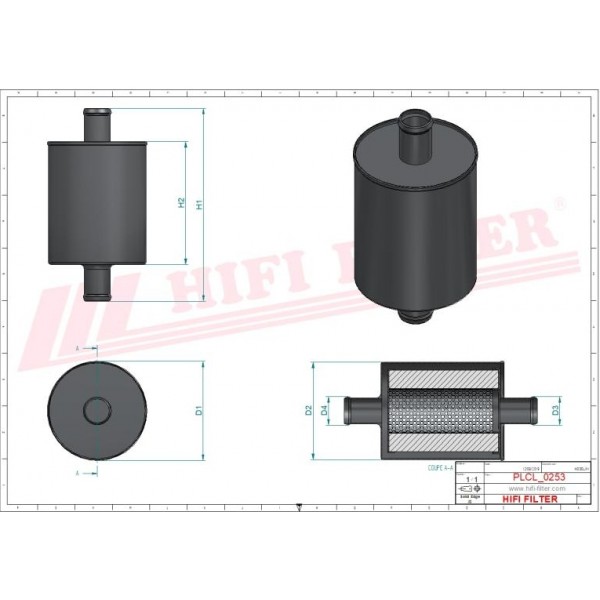 899 Filtre à essence "Hifi Filter BE 634" sorties Ø 8 mm, schéma