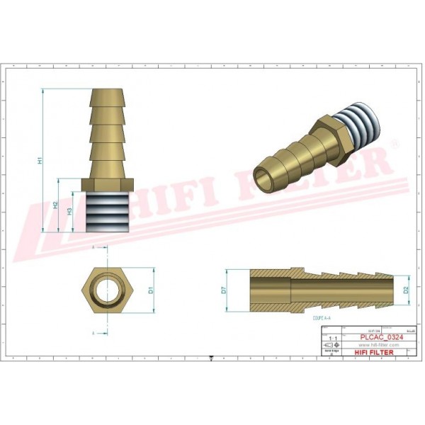 904 Raccordo NPTF 1/4" uscita Ø 6.5 mm, schema