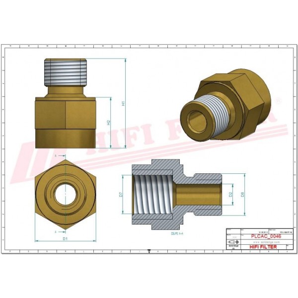 915 Adapter M 14 x 1.50 / UNF 1/2" x 20, Schema